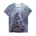 thumbnail image 4 of Women's Christmas Shirts Funny Christmas Tree Print Tee Shirts Crew Neck Top Short Sleeve Pullover Sweater Blouses Side Split Christmas Tops Christmas Gifts, 4 of 4