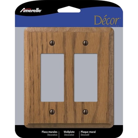 1 Pc, Amerelle Contemporary Medium Brown 2 Gang Oak Wood Decorator Wall Plate 1 Pk
