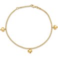 thumbnail image 3 of 14K Yellow Gold Polished 3 Puffed Heart 9In Plus 1In Ext Anklet (9 X 9) Made In Turkey ank308-9, 3 of 5