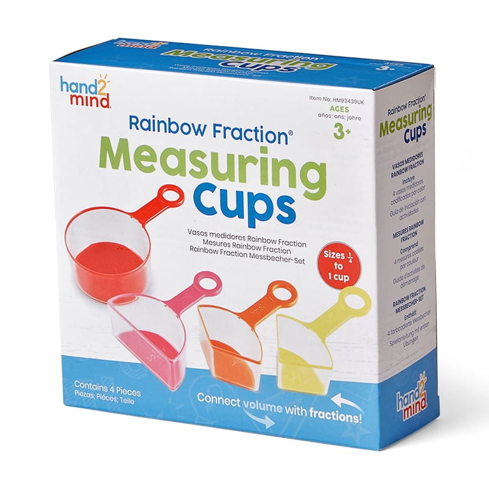 hand2mind Rainbow Fraction Measuring Cups, Kids Kitchen Supplies (Set of 4), Mathematics & Counting Toys