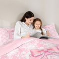 thumbnail image 4 of Manfei Pink Princess Bow Letter F Bedding Comforter Set for Girls, Boho Damask Flower Queen Bedding Sets, Pink Reversible, 7 Pieces, 4 of 7