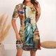 thumbnail image 2 of Vestido Corto para las Mujeres Cuello Redondo Manga Corta Impresa Suéter, Moda Casual Estilo Línea, 2 of 8