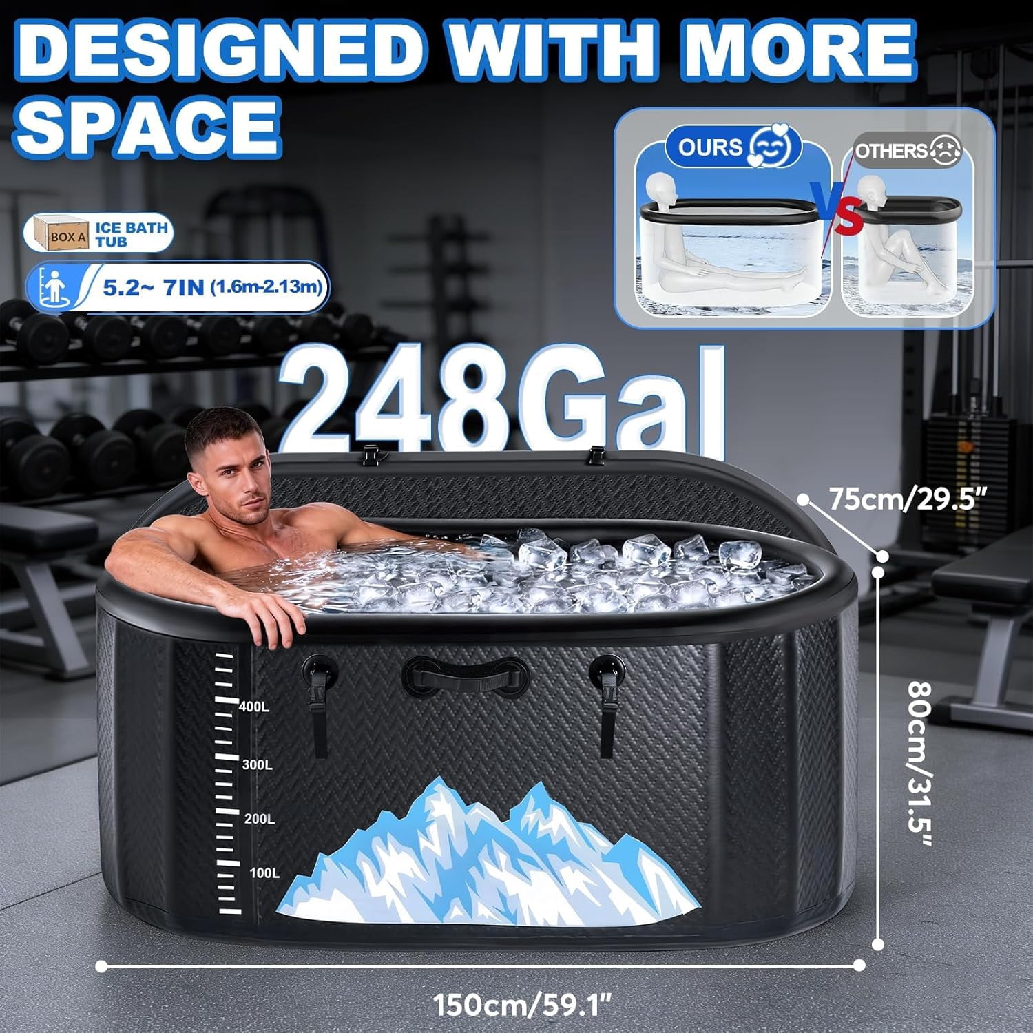 Esheno Ice Bath Tub 248 Gallon with Cover Storage Bag Hot Cold Plunge for Athletes Home Gym Black