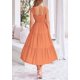 thumbnail image 2 of Vestido PRETTYGARDEN para mujer, midi, fruncido, de verano, marrón y naranja, 2 of 9