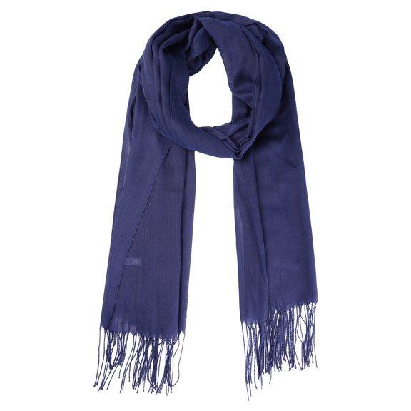 Bufanda de invierno cálida de imitación de cachemira INSPIRE CHIC, chal largo de color sólido con flecos para mujeres y hombres 78.7"x27.6" azul marino
