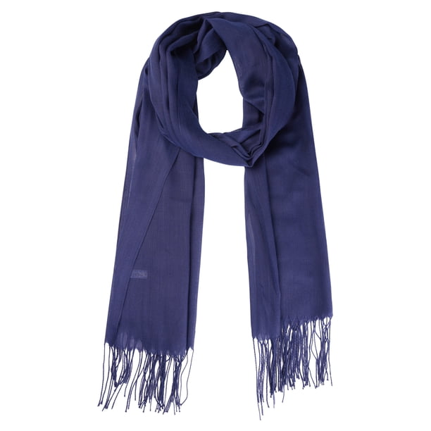 Bufanda de invierno cálida de imitación de cachemira INSPIRE CHIC, chal largo de color sólido con flecos para mujeres y hombres 78.7"x27.6" azul marino