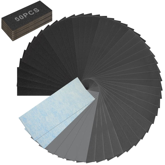 Deally 50pcs Wet/Dry Sandpaper Assortment – 13 Grits (120 to 5000) Premium Silicon Carbide Sheets for Wood, Metal, Auto, Glass & Plastic – 9" x 3.6" Waterproof Sanding Paper