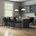 thumbnail image 3 of Guyou Linen Bar Stools Set of 2, 25 " Modern Upholstered Counter Height Bar Stools with Deep Channel Tufted Back, Armless Counter Stool with Black Metal Legs for Dining Room Kitchen Island, Black, 3 of 11