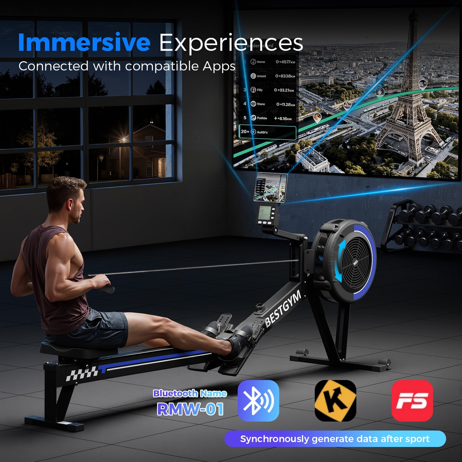 Rowing Machines for Home,  Adjustable Air Resistance Rower Machine with Extra Long Rail, Ergonomic Comfort Seat, Device Holder, Easy Storage