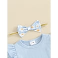 thumbnail image 6 of Musuos Baby Girls 3Pcs Summer Outfit 3 6 9 12 18Months Fly Sleeve Crew Neck Romper + Bow Front Shorts + Headband Set Cute Clothes, 6 of 10