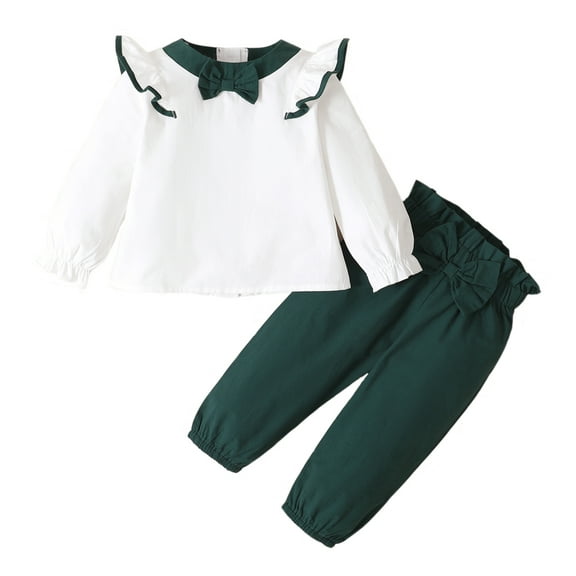 18 Months Baby Girls Outfits 24 Months Girls 2PCS Fall Winter Clothing Set Ruffle Collar Toddler Girls Long Sleeve Top Pants Set White