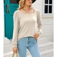 thumbnail image 2 of Camiseta de manga larga abombada con cuello ancho y corte holgado para mujer Top de punto para primavera y otoño Albaricoque M, 2 of 8