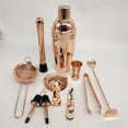 thumbnail image 2 of Inteprter Juego de 11 piezas, coctelera de oro rosa, marco de madera, taza medidora de acero inoxidable brillante, barra, cuchara, filtro de cóctel, Kits de equipo de elaboración de vino 750ml Inteprter HA024875-01, 2 of 6