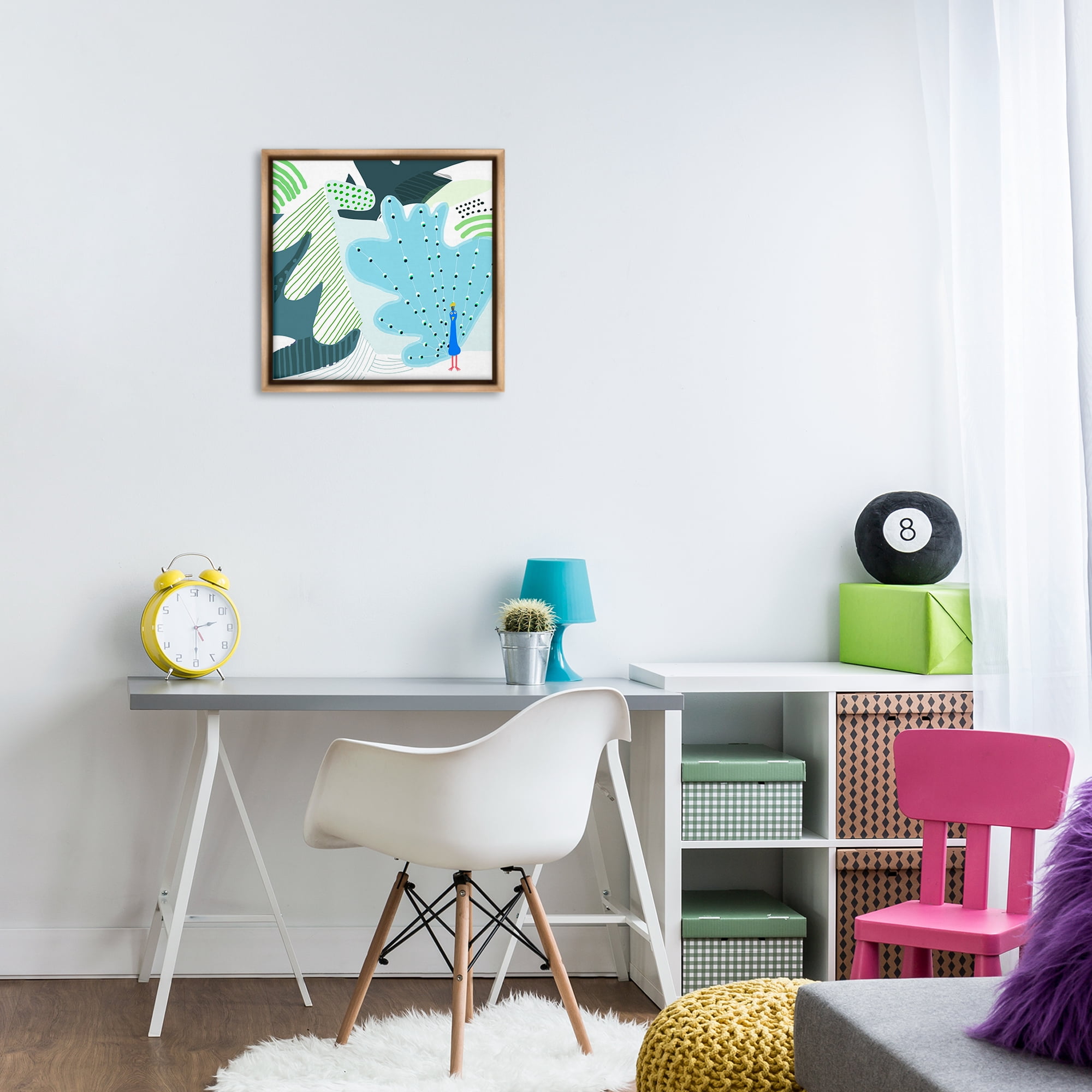 Stupell Industries Whimsical Patterned Peacock Animals Painting Brown Floater Framed Canvas Art Print Wall Art, 18 x 18