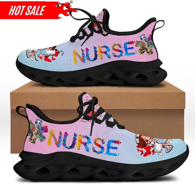 Zapatos planos de enfermera para primavera y otoño para mujer, zapatillas con cordones y diseño de marca médica con dibujos animados de enfermeras y médicos