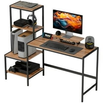 HOMCOM Computer Desk with Monitor Stand 4-Tier Shelf Home Office Desk Brown