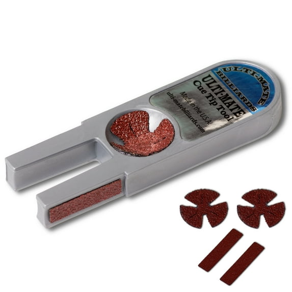 ULTI-MATE Pool Billiard Cue TIP TOOL 5 in 1 Trimmer Burnisher Shaper Tapper Conditioner w/1 set of Replacement Abrasives - Made in the USA