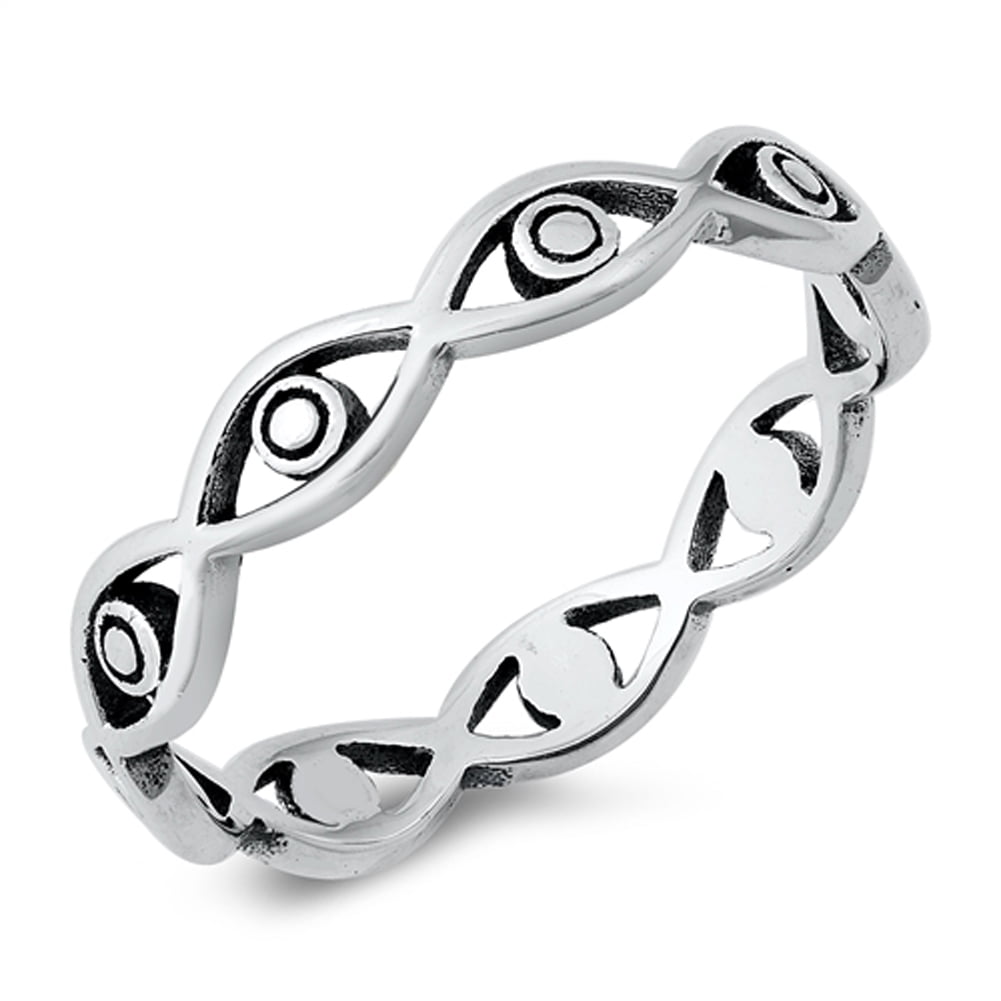 Beautiful High Polish Simple Repeating Circle Ring New .925 Sterling Silver Band Sizes 4-10