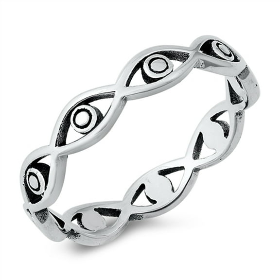 Repeating Eye Cutout Halo Ring .925 Sterling Silver Band Jewelry Female Male Unisex Size 6