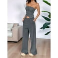 thumbnail image 4 of Summer Two Piece Sets for Women 2025 Ribbed Knit Tube Top Wide Leg Pants Casual Lounge Travel Outfits Set Grey L, 4 of 7