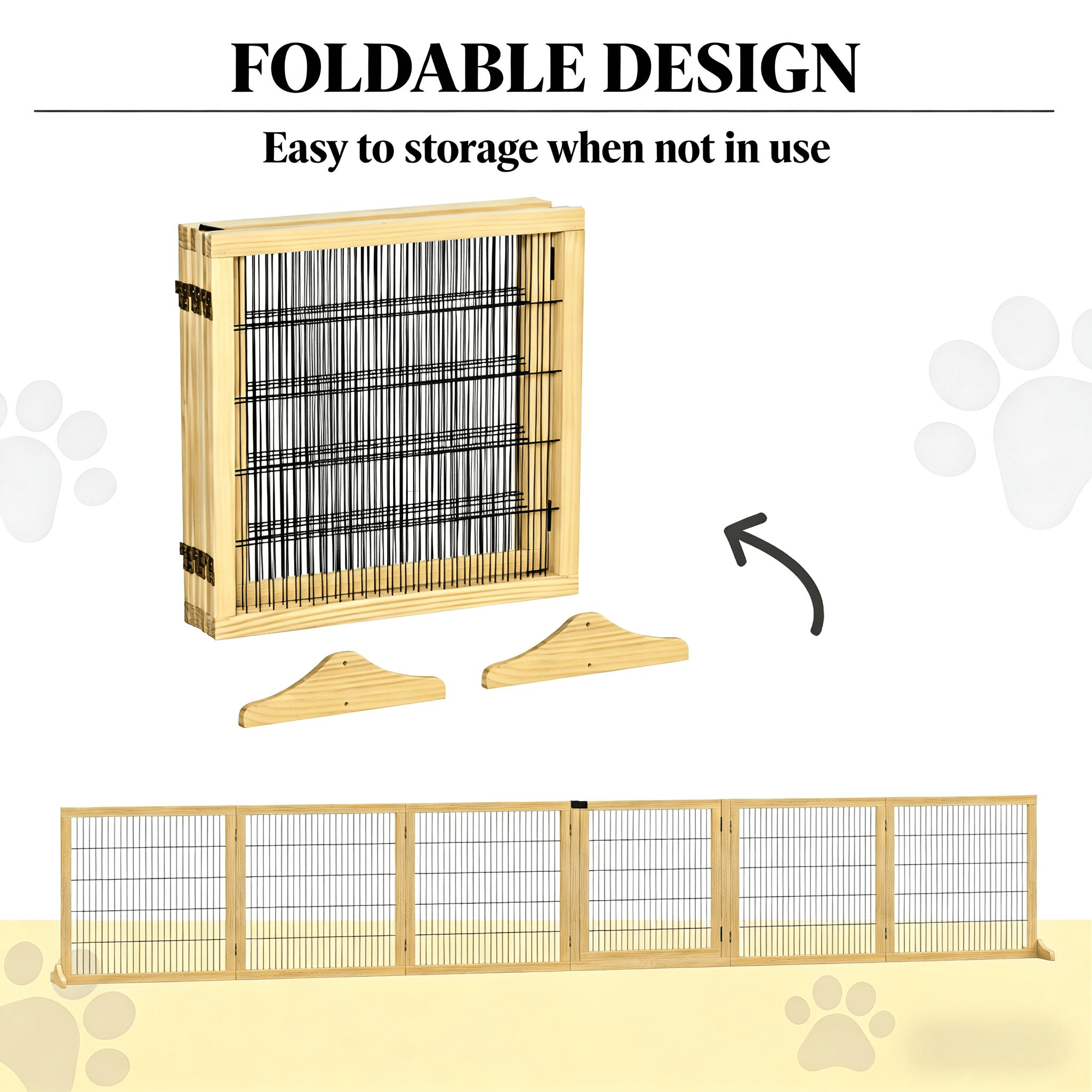6-Panel Folding Dog Wooden Pet Gate