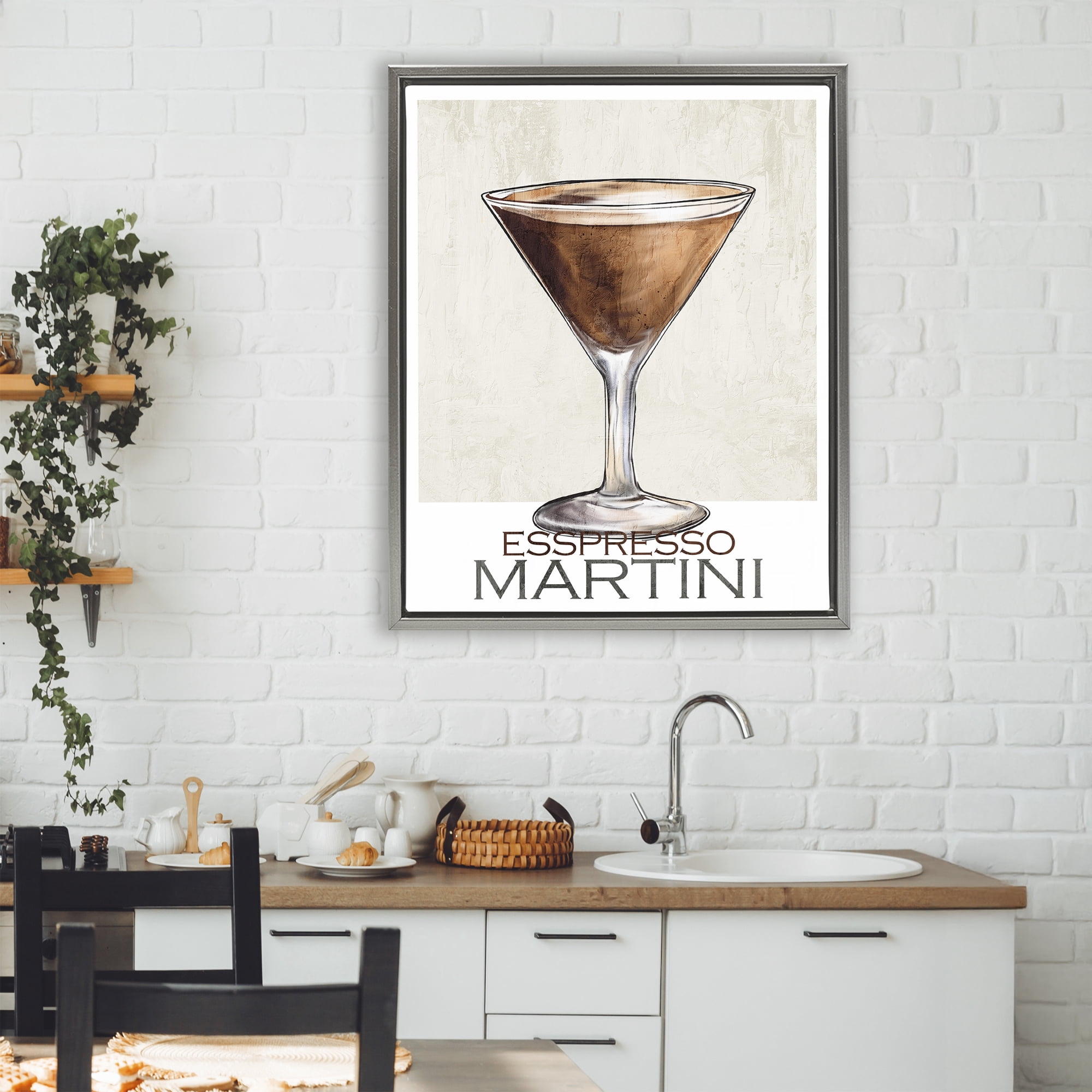 Stupell Industries Sophisticated Espresso Martini Gray Framed Floater Canvas Wall Art, design by Kim Allen