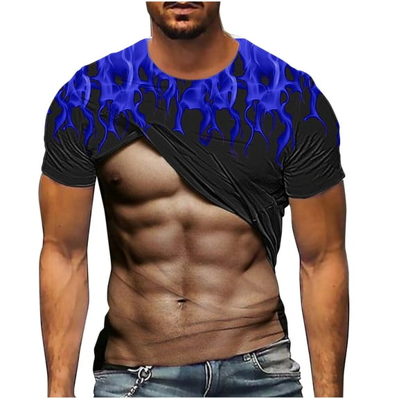SSAAVKUY Men's Short Sleeve Shirts Funny 3D Graphic Print Muscle T-Shirt Outdoor Novelty Holiday Tees Casual Tops Costume Blue 12