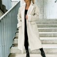thumbnail image 2 of Women Casual Solid Leather Jacket Turndown Collar Plush Coat Thickened Windbreaker Jacket, 2 of 2