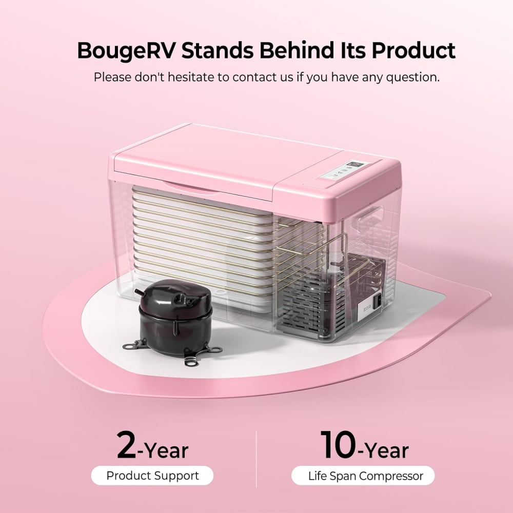 BougeRV Pink 23Qt Car Refrigerator 12 Volt Fridge Portable Freezer Compressor Cooler 12/24V DC 110~240V AC, -7℉~50℉ for RV Truck Vehicle Boat Outdoor & Home Use