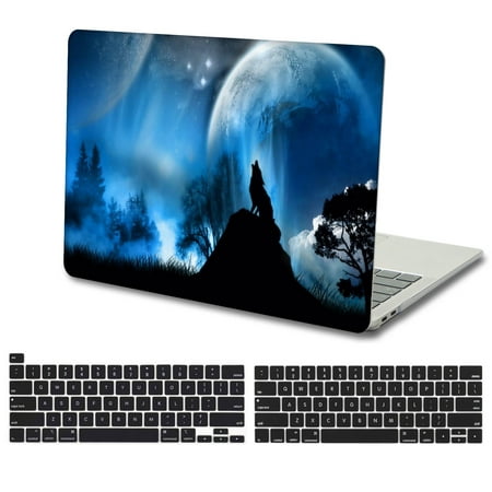 Hard Case for MacBook Pro 13 inch 2016 - 2022 Release A2338 m1 m2 A2289 A2251 A2159 A1989 A1708 A1706 & Black Keyboard Cover, Moonlight Wolf Fantasy