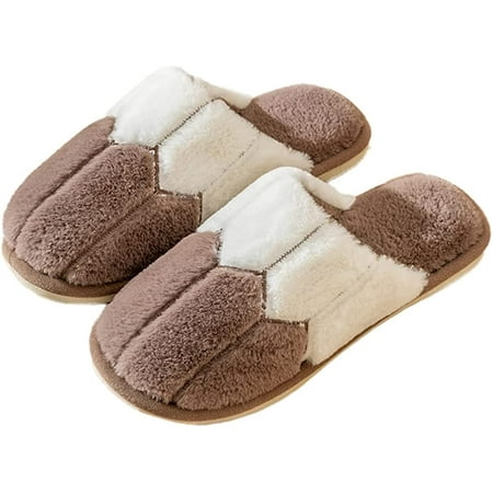 

PIKADINGNIS Women Men Trendy Color Contrast Fluffy Fur Soft Slippers Chic Warm House Shoes Indoor