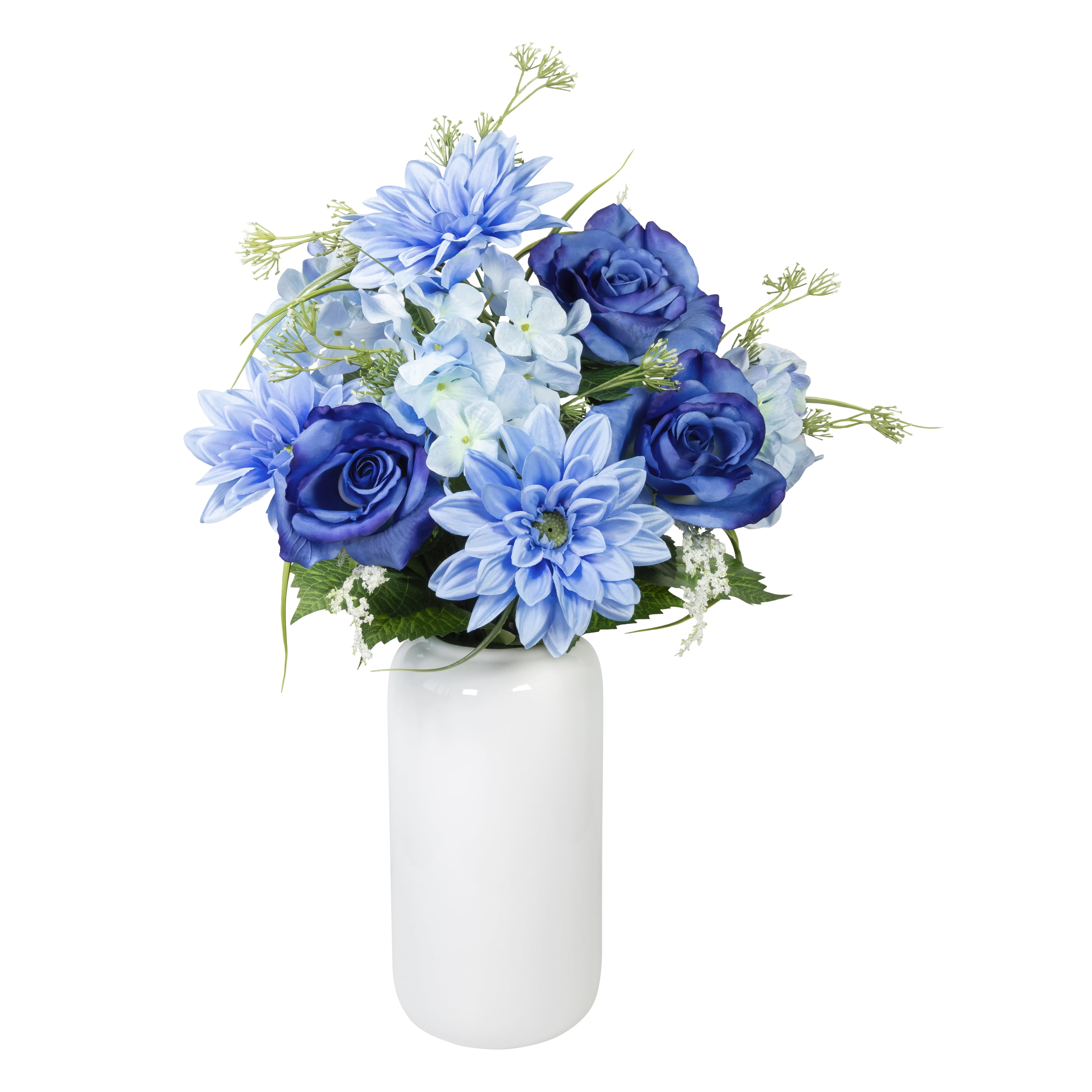 18-inch Artificial Silk Blue Roses & Dahila Mixed Summer Bouquet, for Indoor Use, by Mainstays