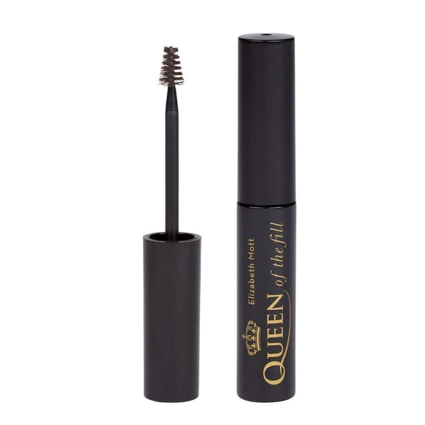 Elizabeth Mott Maquillaje en gel para cejas - Tinte y relleno para cejas Queen of the Fill - Brocha para rellenar cejas y cubrir canas Resistente al agua Larga duración - Sin crueldad Castaño medio os
