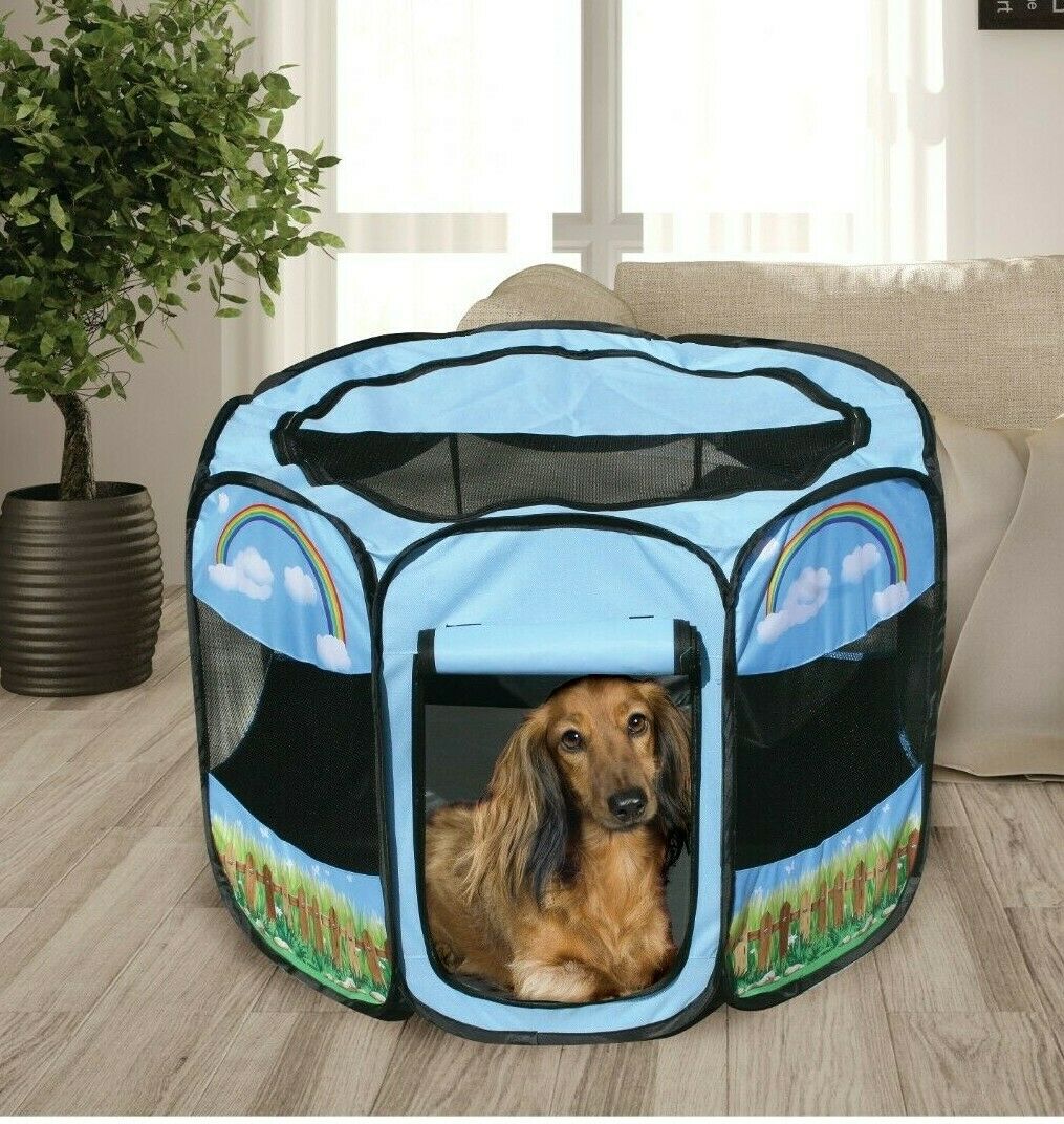 Portable Foldable Pet Playpen Dog Travel Kennel Crate + Free Carrying Case
