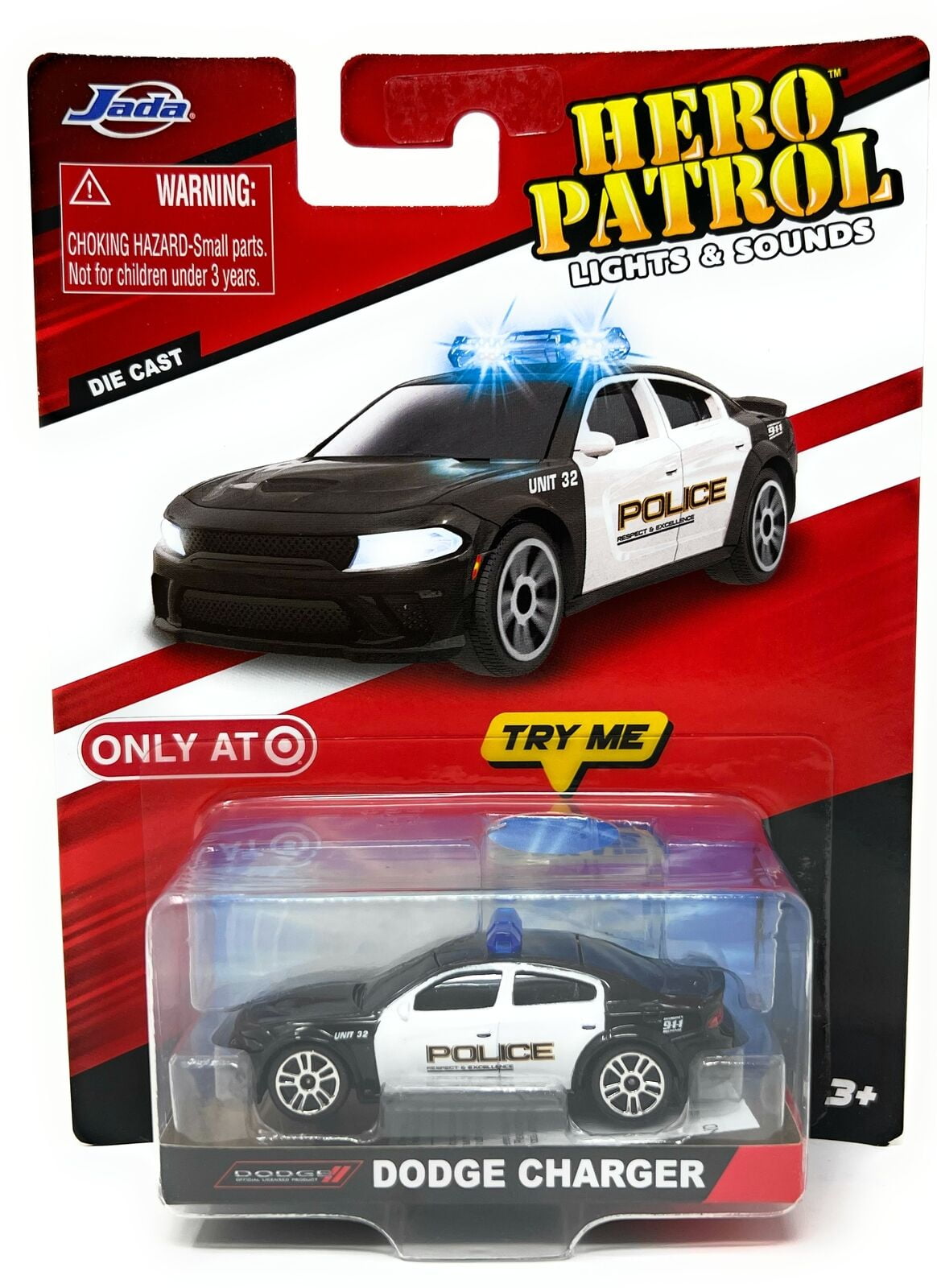 JADA Hero Patrol Lights & Sounds Dodge Charger Police Car Die-Cast Unit 32  