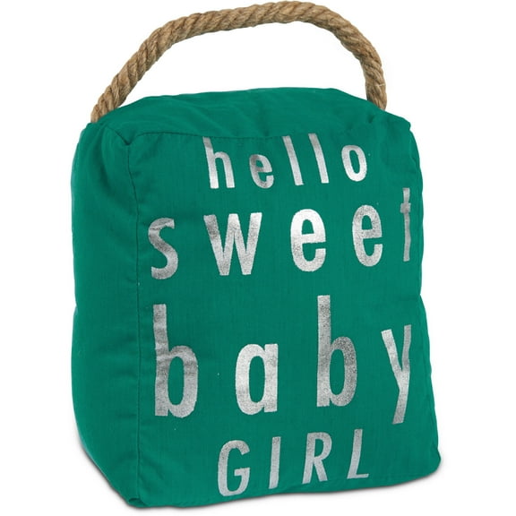 Pavilion Gift Company Open Door Decor - Hello Sweet Baby Girl Room Decor Teal & Silver Door Stopper with Handle