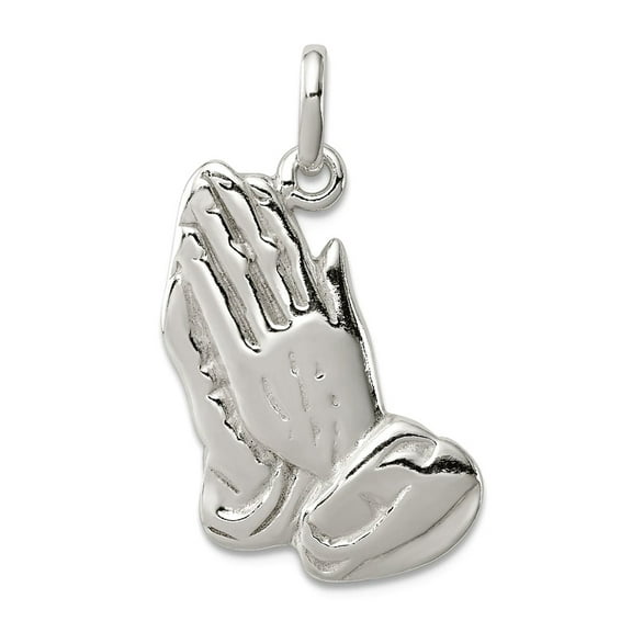 925 Sterling Silver Solid Polished Praying Hands Charm 26x15mm Wide Pendant Necklace for Women