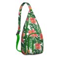 thumbnail image 1 of Boho Tropical Sling Backpack – Botanical Jungle Leaves & Monstera Print, Fashionable Multi-Functional Daypack, 1 of 4
