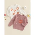 thumbnail image 4 of Aojekbee Baby Halloween Sweaters Long Sleeve Round Neck Pumpkin Embroidery Knit Tops Toddler Sweatshirts, 4 of 10