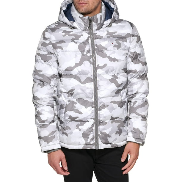Chaqueta Tommy Hilfiger para hombre, con capucha, camuflaje blanco, talla mediana
