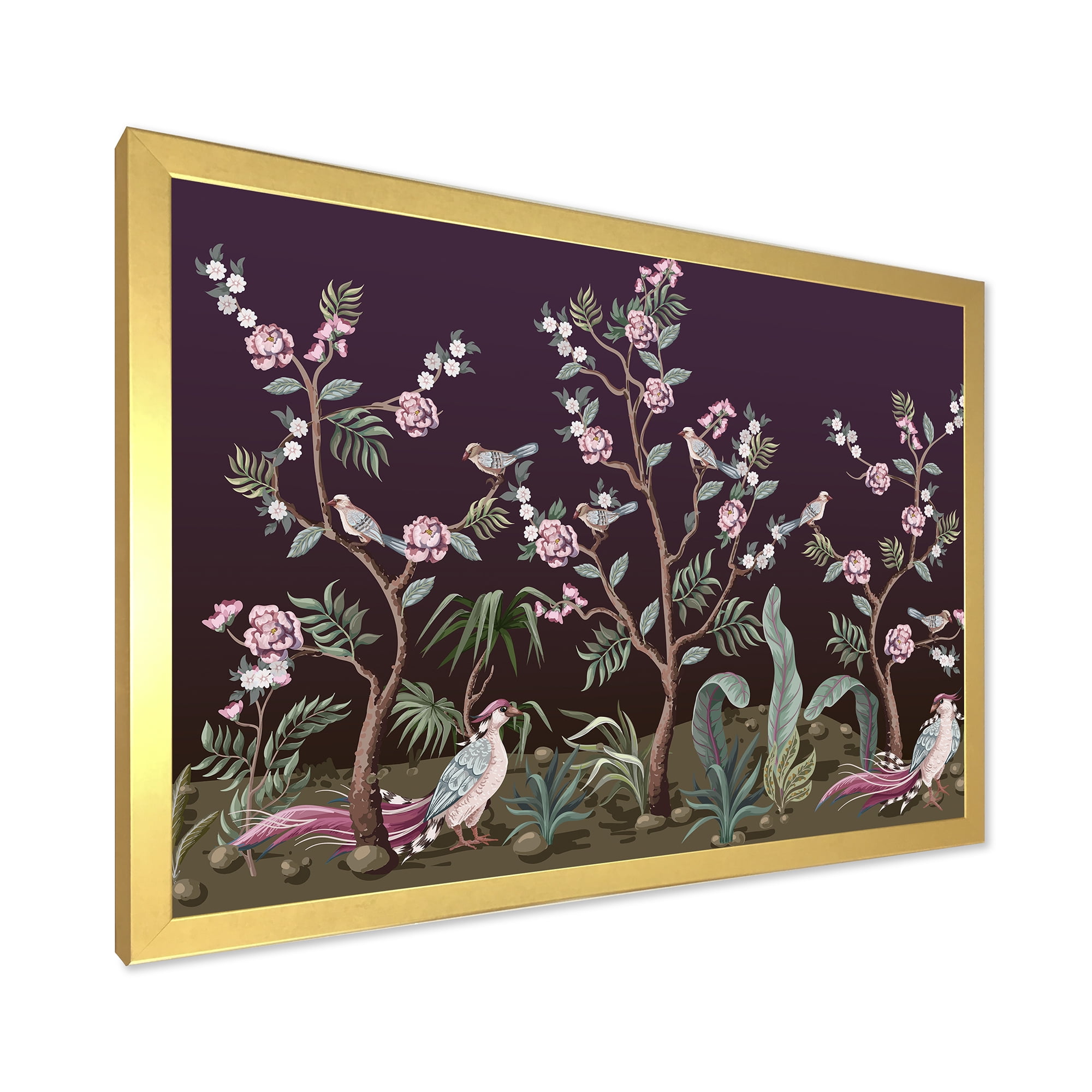 Designart 'Chinoiserie With Peonies and Birds I' Traditional Framed Art Print
