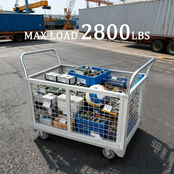 Hand Truck Cart Heavy Duty Push Cart With Cage, Swivel Wheels 2800lbs Capacity Multipurpose Hand Cart for Grocery Laundry Stall Storage