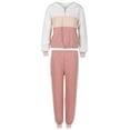 thumbnail image 5 of MintLimit Women's Casual 2 Piece Tracksuit Set Striped Patchwork Zipper V-neck Long Sleeve Pullover and Jogging Pants Sports Suit, 5 of 7