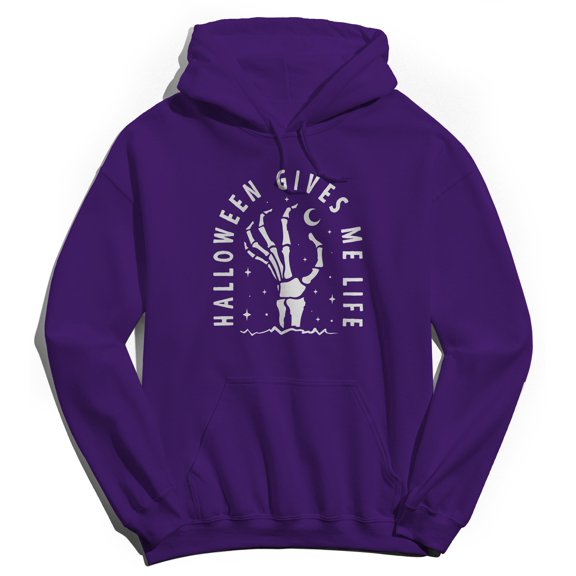 Halloween Halloween Gives Me Life Graphic Purple Men's Cotton Pullover Hoodie
