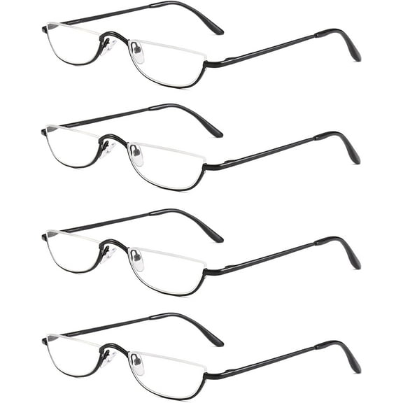 Half Reading Glasses - 2 Pairs Half Rim Metal Frame Glasses Spring Hinge Readers for Men and Women, Black Gunmetal 2.50