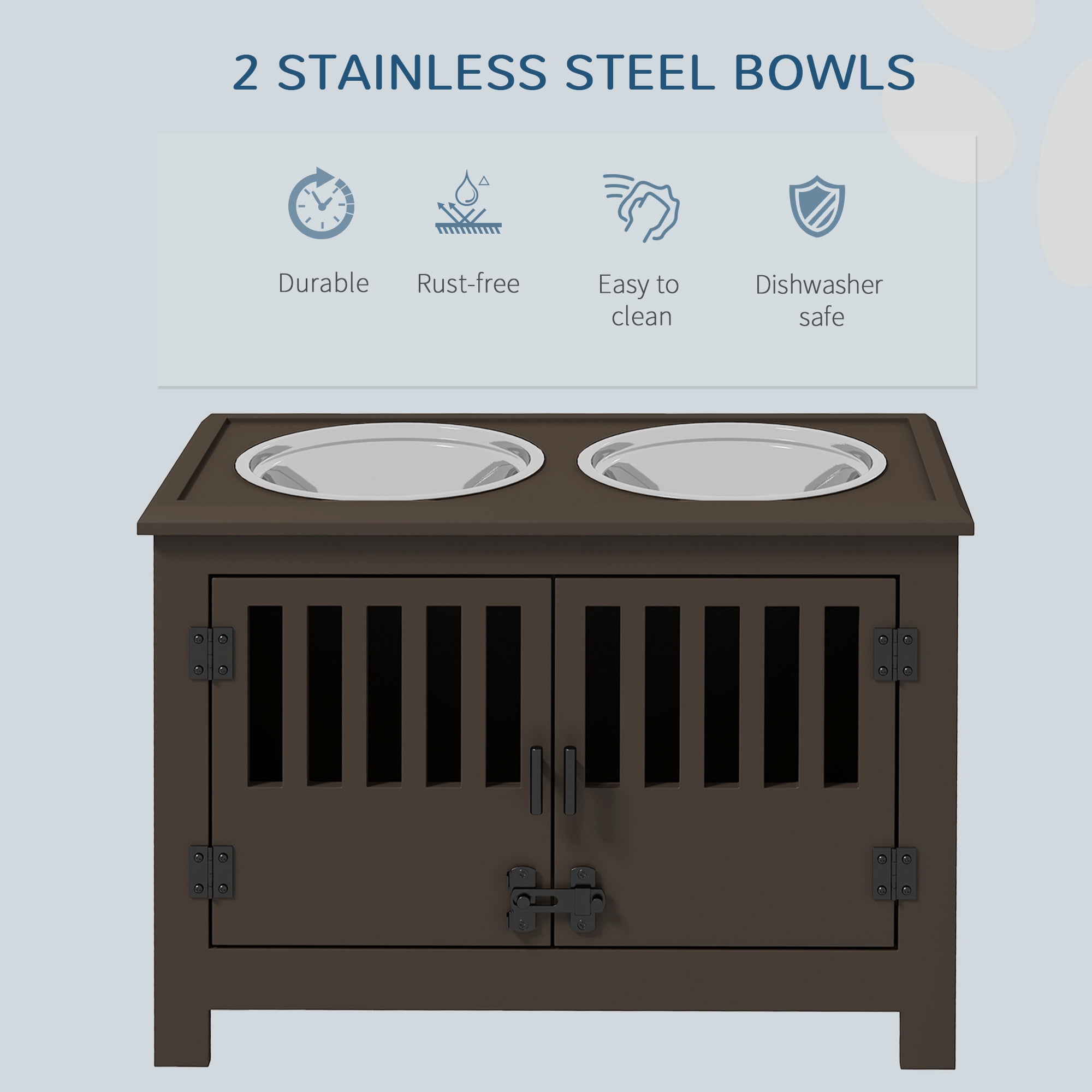 Large Elevated Dog Bowls with Storage Cabinet Containing Large 37L Capacity, Raised Dog Bowl Stand Pet Food Bowl Dog Feeding Station, Espresso