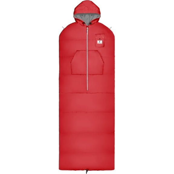 Thermotuff Wearable Sleeping Bag with Dual Hoodie, Zippered Arm Holes, Pockets & Adjustable Drawstring - Ideal for Camping, Cold Weather Hiking, and Stadium Sak Blanket