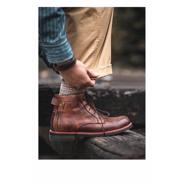 Retro Motorcycle Boots for Men Distressed Leather Vintage Biker