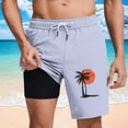 thumbnail image 2 of LMOIPLI Men's Swim Trunks 2 in 1 Swim Shorts Stretch Bathing Suit with Compression Liner Beach Board Print Shorts Short Swimsuit Purple L, 2 of 6