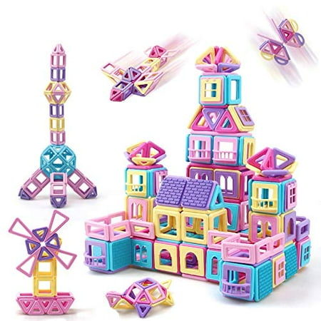 ASOK Magnetic Blocks 124 Pcs Mini Castle Building Tiles STEM Educational Construction Toys for Kids Age 4 5 6 7 8 9 Years Old Girls Boys Gifts
